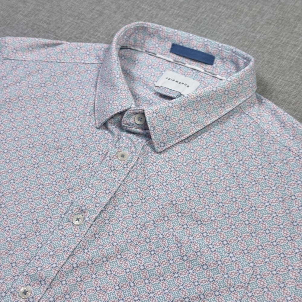 7 Diamonds Shirt Mens XL White Geometric Short Sleeve Button Up Pockets